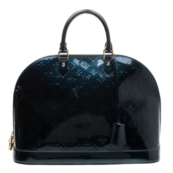 Pre Owned Louis Vuitton Blue Nuit Monogram Vernis Alma GM Bag