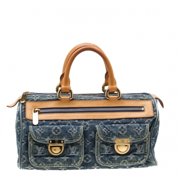 Pre Owned Louis Vuitton Blue Monogram Denim Neo Speedy Bag