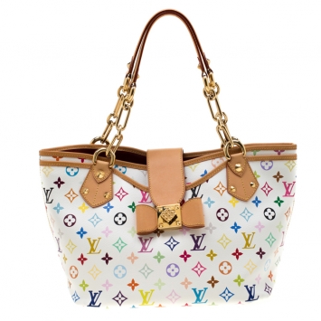Pre Owned Louis Vuitton White Multicolor Monogram Canvas Annie GM Bag 