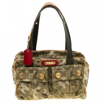 Pre Owned Louis Vuitton Light Olive Green Monogramouflage Denim Limited Edition Jasmine Satchel