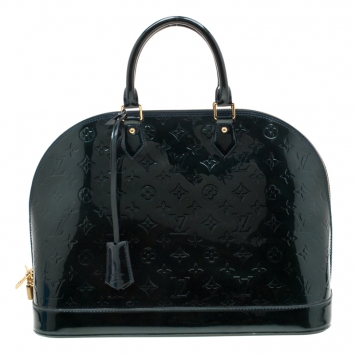 Pre Owned Louis Vuitton Blue Nuit Monogram Vernis Alma GM Bag