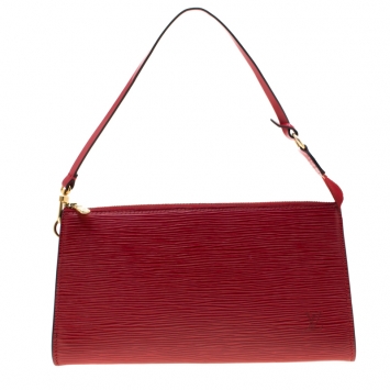 Pre Owned Louis Vuitton Castilian Red Epi Leather Pochette Accessories
