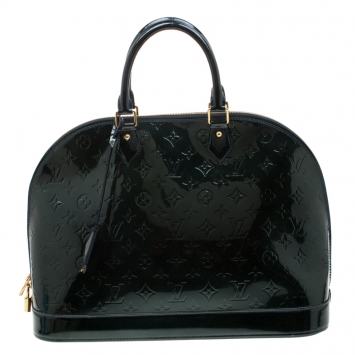 Pre Owned Louis Vuitton Blue Nuit Monogram Vernis Alma GM Bag