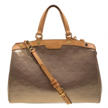 Pre Owned Louis Vuitton Beige Poudre Monogram Vernis Brea MM Bag