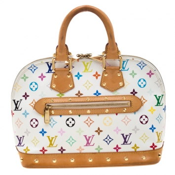 Pre Owned Louis Vuitton White Multicolor Monogram Alma PM Bag