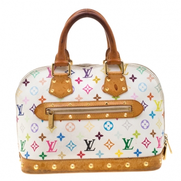 Pre Owned Louis Vuitton White Multicolor Monogram Canvas Alma PM 