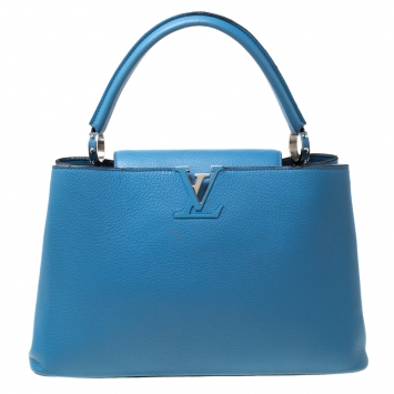 Pre Owned Louis Vuitton Turquoise Taurillon Leather Capucines MM Bag