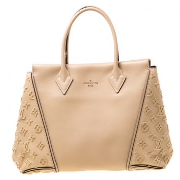 Pre Owned Louis Vuitton Galet Beige Monogram Velvet and Veau Cachemire Leather W PM Bag