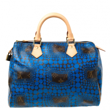 Pre Owned Louis Vuitton Blue Monogram Canvas Limited Edition Yayoi Kusama Town Speedy 30 Bag