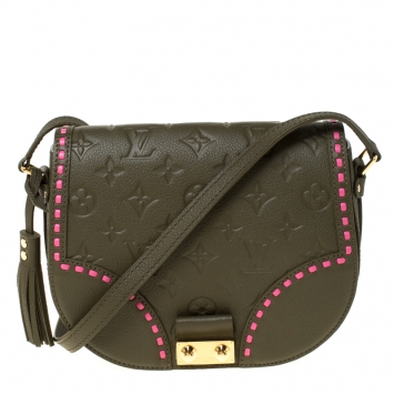 Pre Owned Louis Vuitton Olive Green Monogram Empreinte Leather Junot Shoulder Bag       