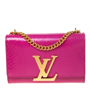 Pre Owned Louis Vuitton Fuchsia Pink Python Chain Louise MM Bag