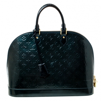 Pre Owned Louis Vuitton Blue Nuit Monogram Vernis Alma GM Bag