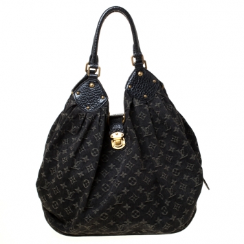 Pre Owned Louis Vuitton Black Monogram Denim Large Surya Hobo 
