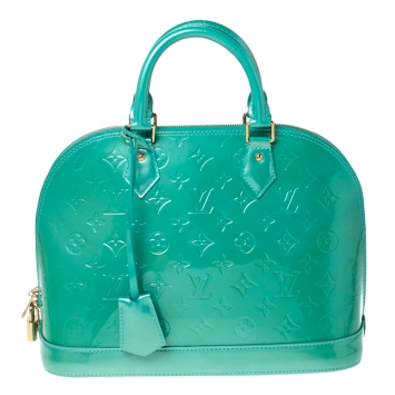 Pre Owned Louis Vuitton Bleu Lagon Monogram Vernis Leather Alma PM Bag