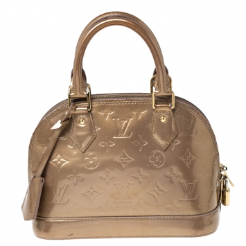 Pre Owned Louis Vuitton Beige Poudre Monogram Vernis Alma BB Bag