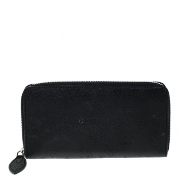 Pre Owned Louis Vuitton Black Monogram  Mahina Leather Zippy Wallet