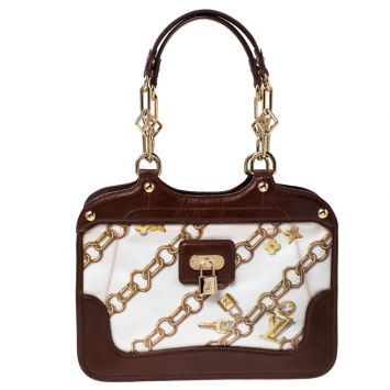 Pre Owned Louis Vuitton White Monogram Charms Limited Edition Cabas Bag