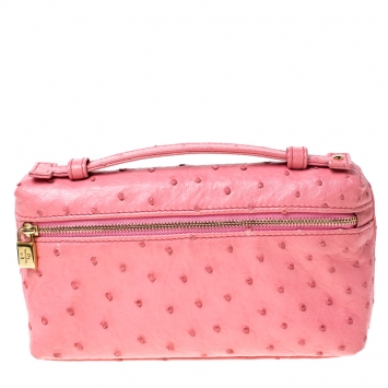 مملوكة مسبقًا Loro Piana Pink Ostrich Leather Mini Pouch