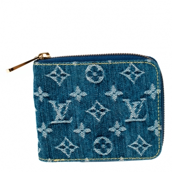 Pre Owned Louis Vuitton Blue Monogram Denim Small Zippy Wallet