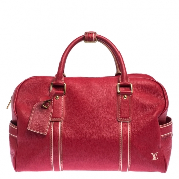 Pre Owned Louis Vuitton Red Tobago Leather Carryall Duffel Bag