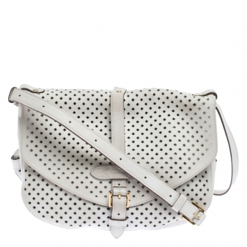 Pre Owned Louis Vuitton White Perforated Leather Limited Edition Saumur Bag