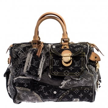 Pre Owned Louis Vuitton Black/Grey Monogram Denim Limited Edition Patchwork Bowly Bag 