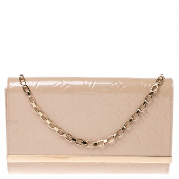 Pre Owned Louis Vuitton Beige Monogram Vernis Ana Clutch Bag