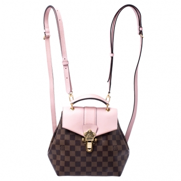 Pre Owned Louis Vuitton Pink Damier Ebene Canvas and Leather Clapton Backpack 