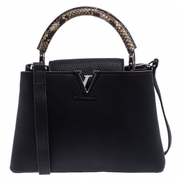 Pre Owned Louis Vuitton Black Leather and Python Capucines BB Bag