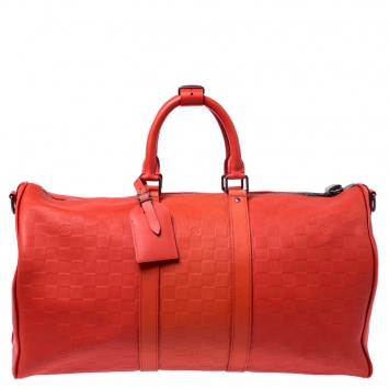 Pre Owned Louis Vuitton Orange Damier Infini Leather Keepall Bandouliere 45 