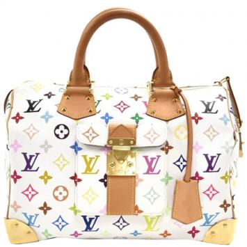 Pre Owned Louis Vuitton White Multicolor Monogram Canvas Speedy 30 Bag
