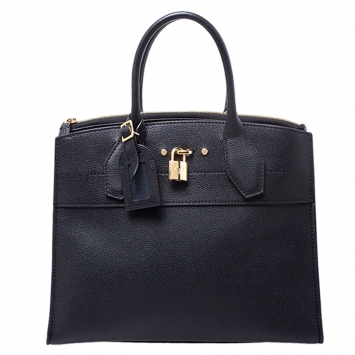 Pre Owned Louis Vuitton Black Leather City Steamer MM Bag