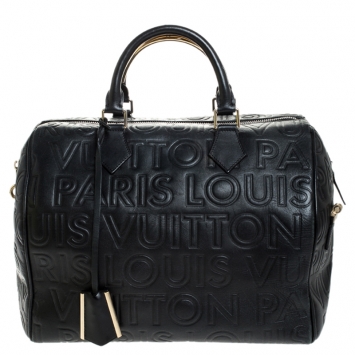 Pre Owned Louis Vuitton Black Monogram Paris Embossed Leather Limited Edition Speedy Cube 30 Bag