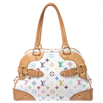 Pre Owned Louis Vuitton White Multicolor Monogram Canvas Claudia Bag