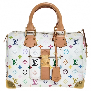 Pre Owned Louis Vuitton White Monogram Multicolore Canvas Speedy 30 Bag