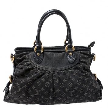 Pre Owned Louis Vuitton Black Monogram Denim Neo Cabby MM Bag
