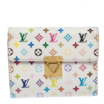 Pre Owned Louis Vuitton White Multicolor Monogram Canvas  Koala Compact Wallet