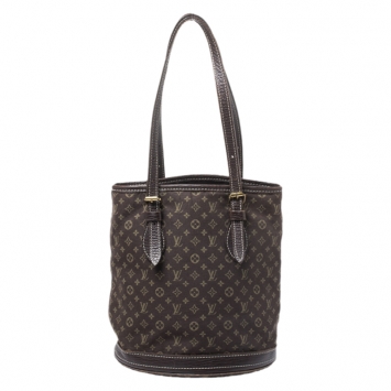 Pre Owned Louis Vuitton Ebene Monogram Mini Lin Bucket Bag