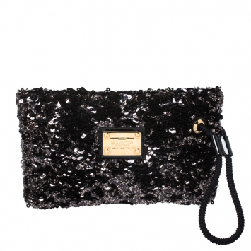 Pre Owned Louis Vuitton Black Sequins Pochette Rococo Clutch