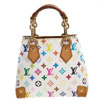 Pre Owned Louis Vuitton White Multicolor Monogram Canvas Audra Bag