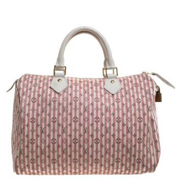 Pre Owned Louis Vuitton Pink/White Monogram Mini Lin Croisette Speedy 30 Bag