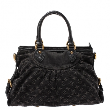 Pre Owned Louis Vuitton Black Monogram Denim Neo Cabby MM Bag