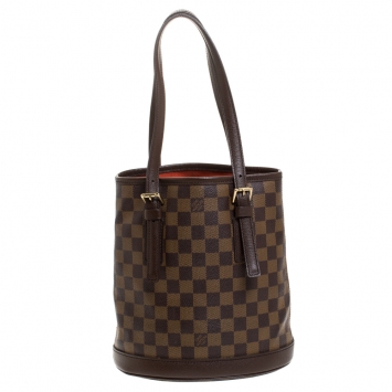 Pre Owned Louis Vuitton Damier Ebene Canvas Marais Bucket Bag 