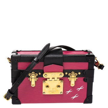Pre Owned Louis Vuitton Fuchsia/Black Epi Leather Petite Malle Bag