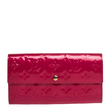 Pre Owned Louis Vuitton Rose Pop Monogram Vernis Sarah Wallet