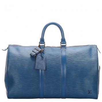 Pre Owned Louis Vuitton Toldeo Blue Epi Leather Keepall 45 Bag