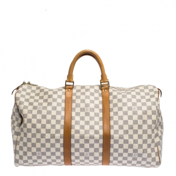 Pre Owned Louis Vuitton Damier Azur Canvas Keepall 50 Duffel Bag