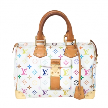 Pre Owned Louis Vuitton White Monogram Multicolore Canvas Speedy 30 Bag