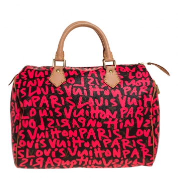 Pre Owned Louis Vuitton Pink Monogram Canvas Graffiti Stephen Sprouse Speedy 30 Bag