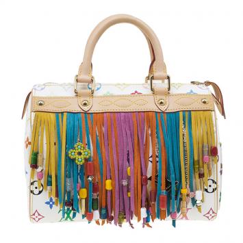 Pre Owned Louis Vuitton White Monogram Multicolore Limited Edition Fringe Speedy 25